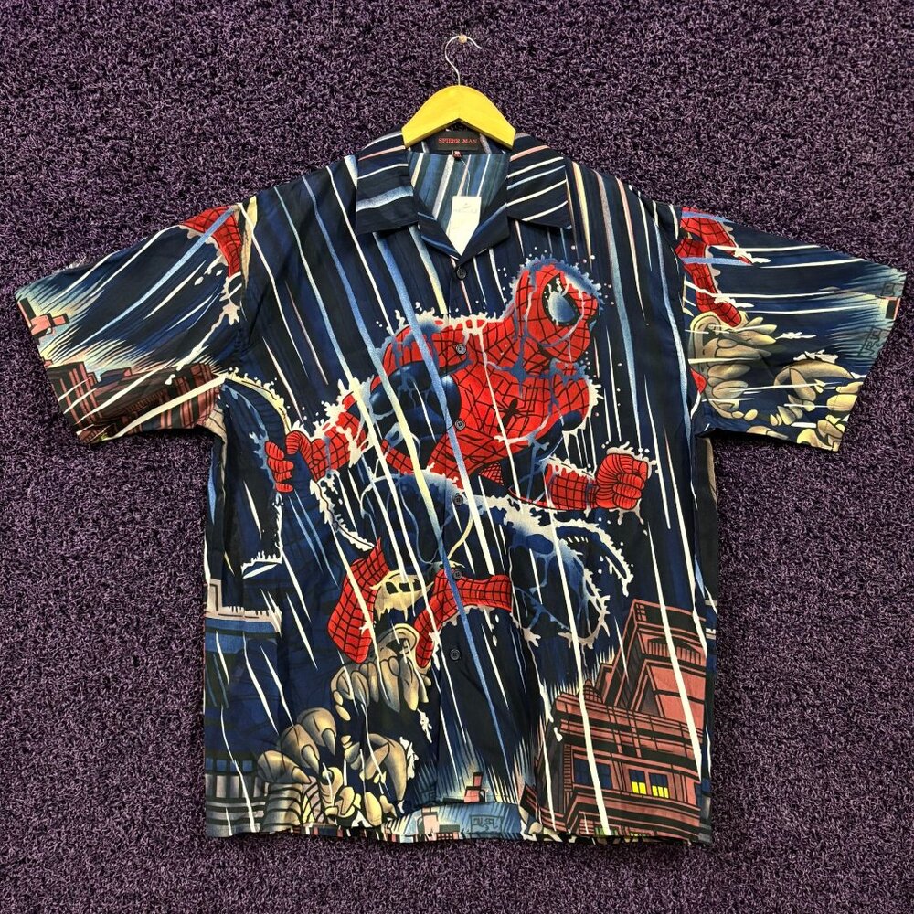 Spider-Man Rainy day in Queens Vintage Button Up Shirt Size XXL